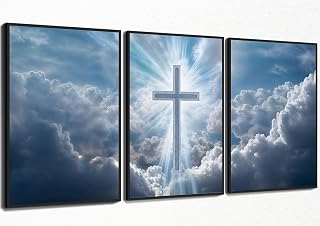 LINATKYY 3Pcs Christian Cross Wall Art Catholic Canvas Posters Prints Modern Religion Artwork Church Painting Pictures for Living Room Bedroom Dining Room Office Wall Decor 12X16in Unframed
