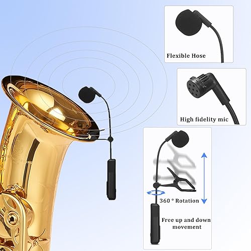 Miniatura 3 de Micrófono de instrumentos inalámbricos, mini micrófono de mano para trompeta de orquesta profesional, saxofón, llave G, pulido, receptor y