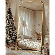 Suidia Arched Full Length Mirror, 81"x41" Floor Mirror Freestanding, Floor Standing Full Body Mirror with Stand for Bedroom, Hanging Mounted for Living Room Cloakroom, Gold