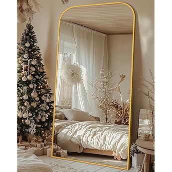 Suidia Arched Full Length Mirror, 81"x41" Floor Mirror Freestanding, Floor Standing Full Body Mirror with Stand for Bedroom, Hanging Mounted for Living Room Cloakroom, Gold