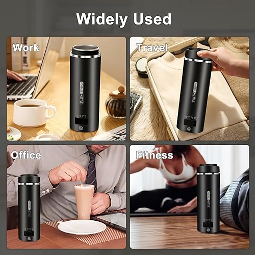 Miniatura 6 de Tetera de viaje, pequeña tetera eléctrica, portátil, con 4 ajustes de temperatura, enchufe en acero inoxidable 304, con apagado automático (negro)