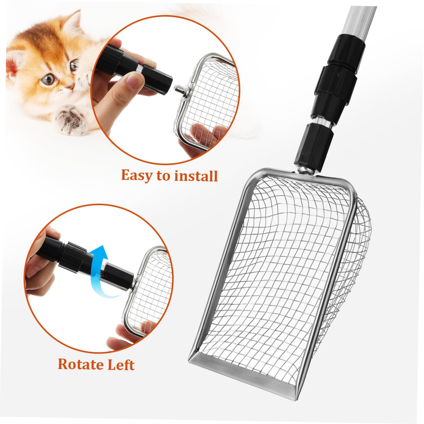 2pezzi Paletta per Lettiera per Gatti con Manico Telescopico Inossidabile Design per Pulizia Profonda e Comfort di Utilizzo