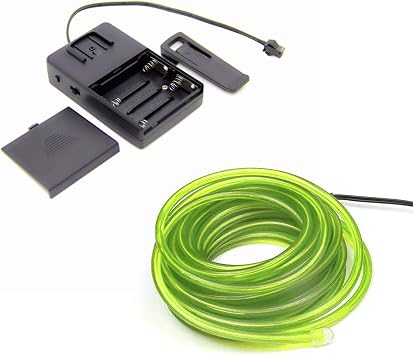 1-Pack 5m/16.4ft Lime Green Neon LED Light Glow EL Wire - 3.2 mm Thick - Powered by 6V Portable - 4AAA - Sound Active - Craft Neon Wire String Light for DIY Project Costume Accessories Cosplay