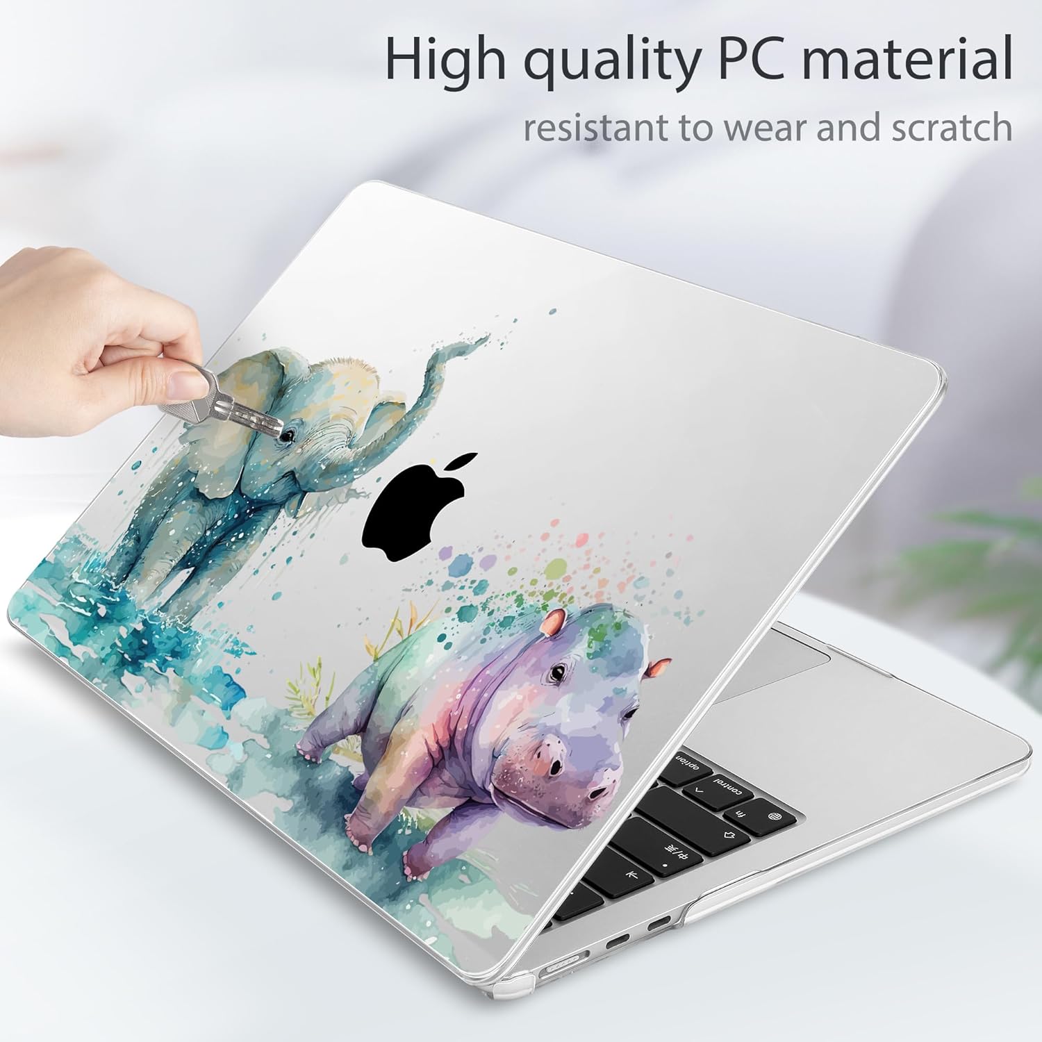 Tuiklol for 2025 2024 2023 MacBook Air 15 inch Case M4 M3 M2 Chip, Model A3241 A3114 A2941 Hard Shell Case with Keyboard Cover & Screen Protector for MacBook 15.3'' Cover,Elephant and Hippo - Image 6