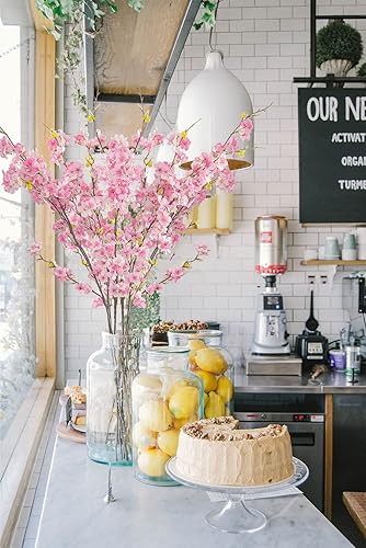Miniatura 5 de 4 flores artificiales de cerezo de 43 pulgadas de largo para decoración de flores de cerezo para decoración del hogar, boda al aire libre (rosa)