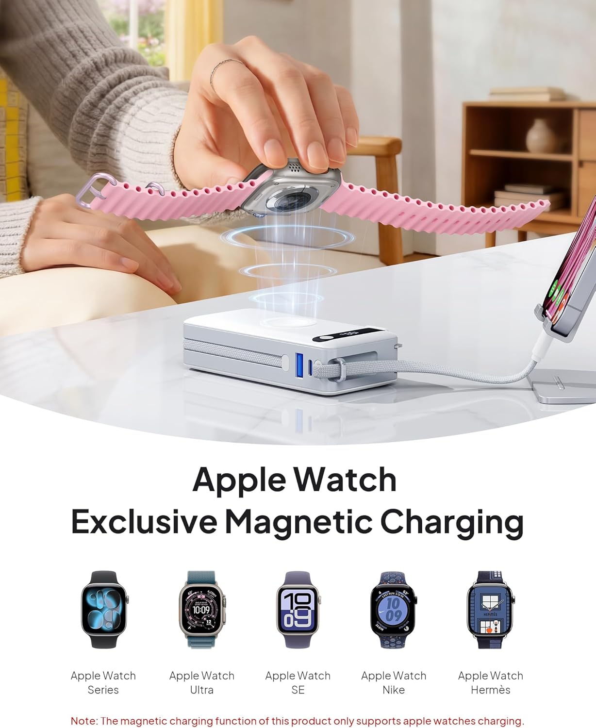 2026 Latest Nano 5-in-1 Portable Charger for iPhone & Apple Watch, 10,000mAh Portable Charger with Built-in AC Wall Plug and Cables, 22.5W Fast Charging USB C Power Bank Travel Essentials Battery Pack