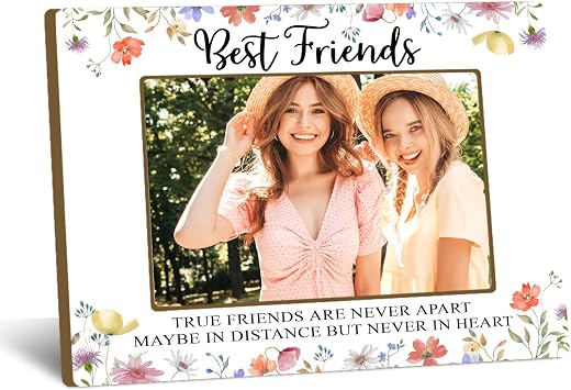 Best Friend Picture Frame 4x6, Family Wooden Photo Frame with Wooden Stand, Soul Sisters Gift, Birthday Gift for Bestie Friendship, Home Office Tabletop Display Decorations - A16
