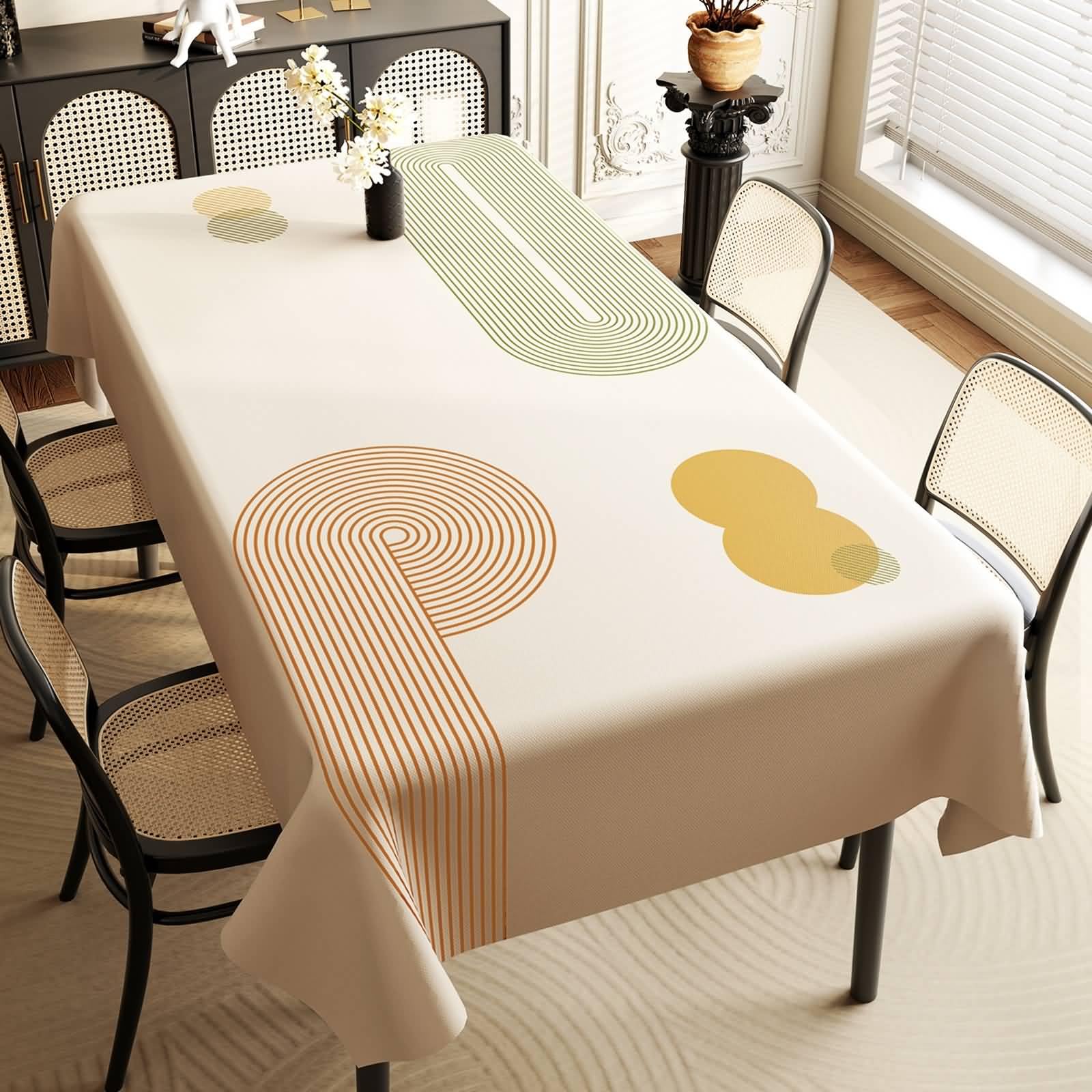 PVC Tischdecke Mit Muster, Beige Orange Grün | 140x200CM