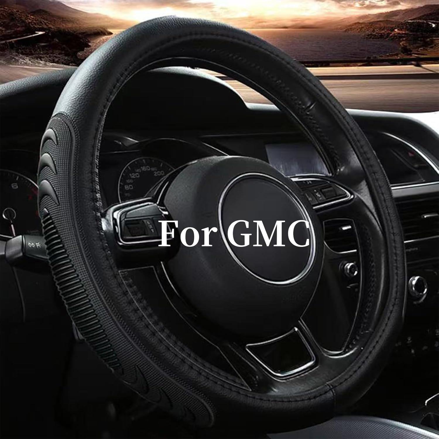 Yangday Leather Steering Wheel Cover for GMC Sierra 1500 2500 3500, 14.5-15 inches Car Steering Wheel Cover with Anti-Slip Massage Particle (Black)