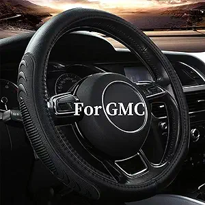 Leather Steering Wheel Cover for GMC Sierra 1500 2500 3500, 14.5-15 inches Car Steering Wheel Cover with Anti-Slip Massage Particle (Black)