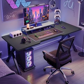 60x100cm Gaming Desk Table, Ergonomic Computer Game Table with X-Shaped Steel Legs, Sturdy PC Workstation Desk for Home Office with Cable Holes,Computer Desk for Home 60x100cm