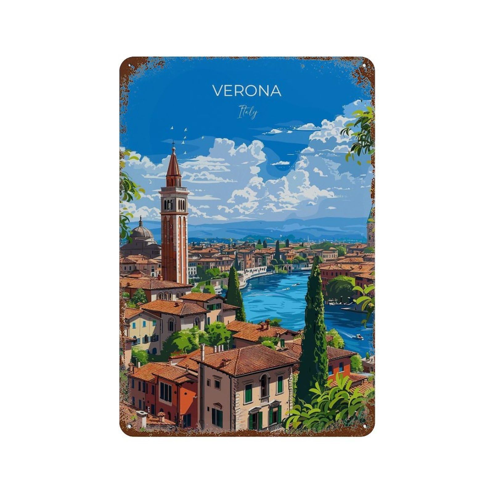 xiaoxiaoshen Verona Travel of Lovers Gift Italy Italian Wall Decor Art Metal Tin Poster Modern Home Decor Art Home Bar Shop Decorations Vintage Sign 30x20cm
