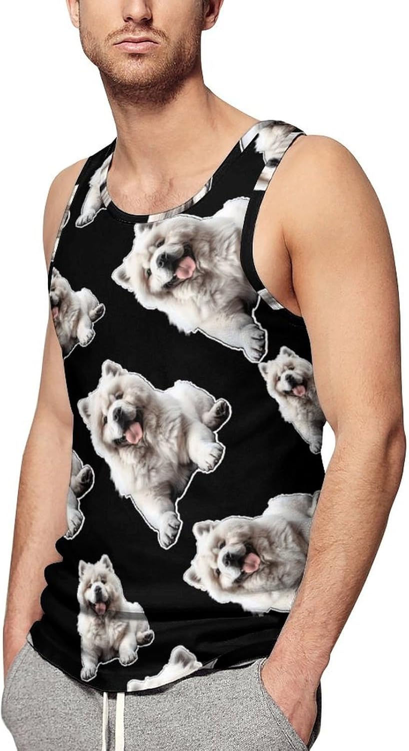 White Chow Chow Men's Tank Top Sleeveless Muscle Shirts Vest Beach T Shirts for Workout Gym