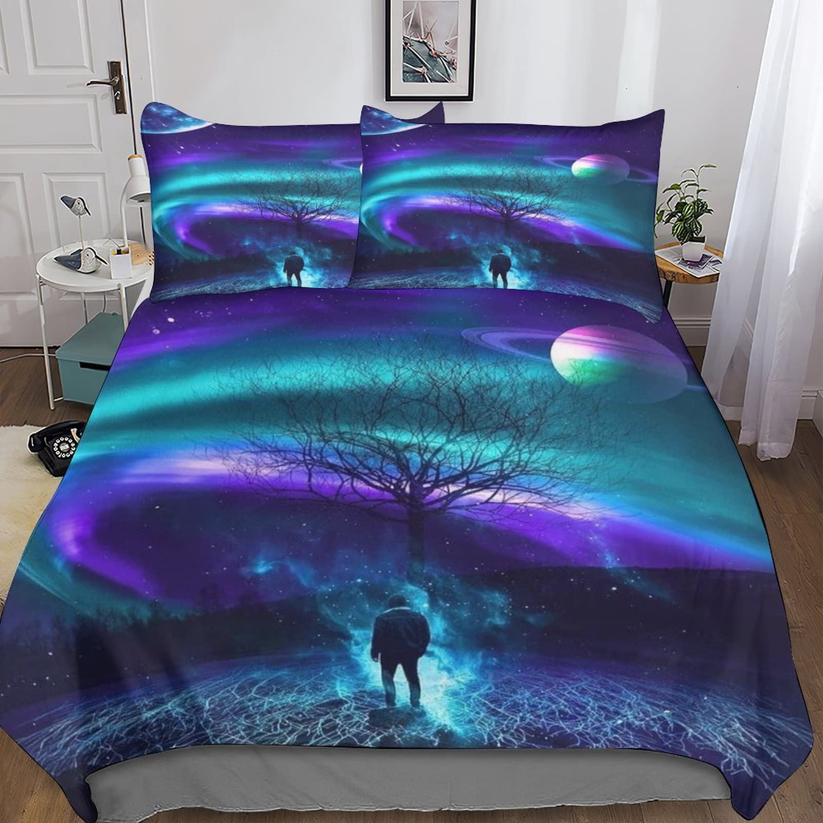 Parure de lit galaxie 3D avec housse de couette double 200x200cm en microfibre souple