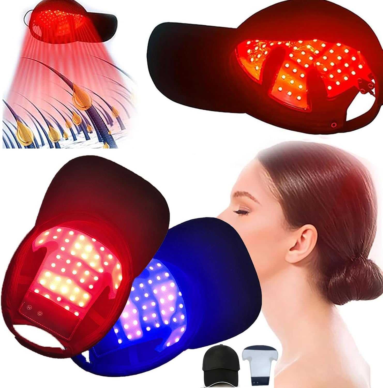 Red Light Therapy Cap - Cordless 4-in-1 Hair & Scalp Care Device with 630nm Red, & 470nm Blue Light - Fits Any Hat for Thicker, Fuller Hair - for Men & Women-image-7