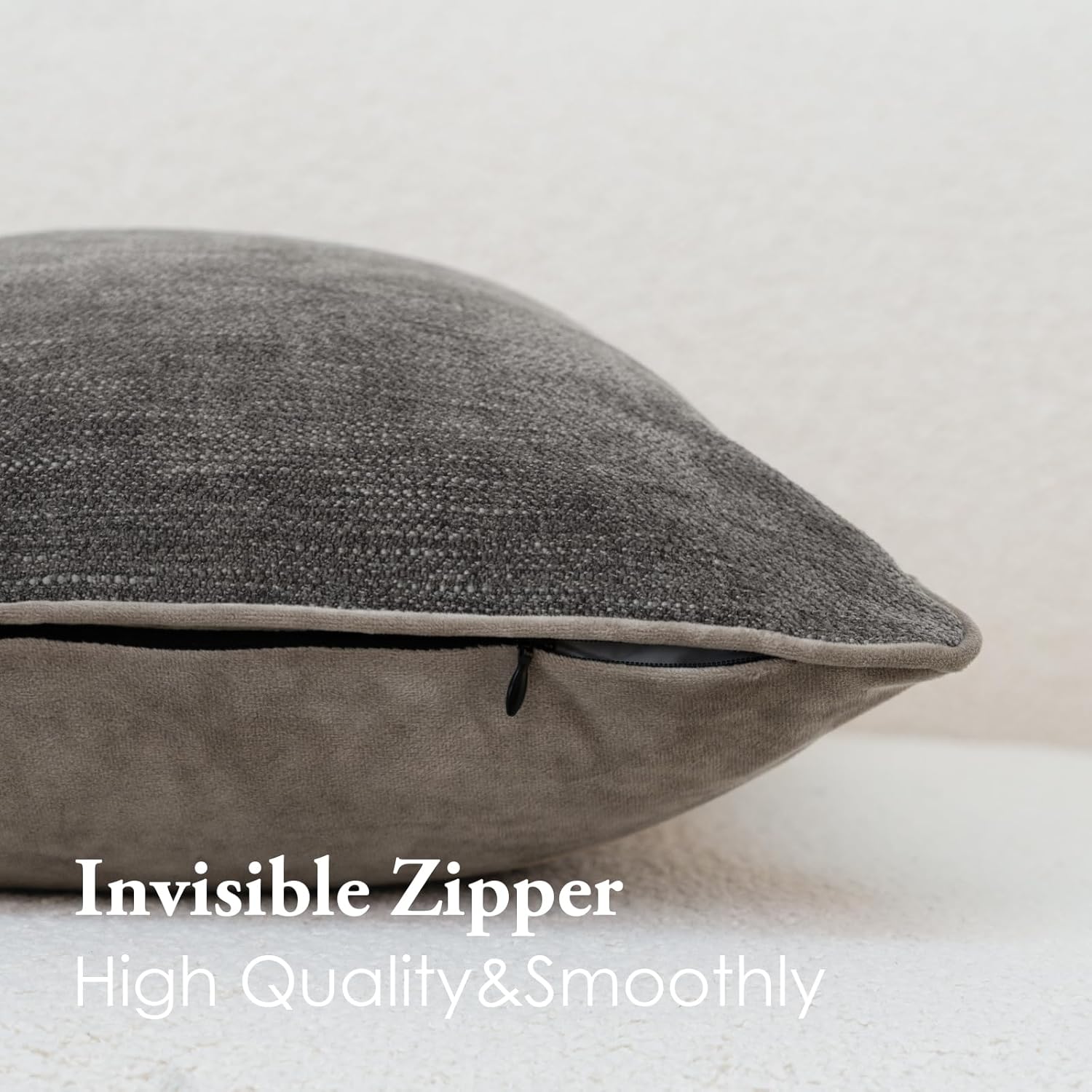 MATTINS Soft Textured Chenille Throw Pillow Covers Set of 2 Neutral Decor Modern Farmhouse Pillow Cases Home Decorative Couch Cushion Covers for Sofa Bedroom Living Room Black Grey 16x16 Inch - Image 3