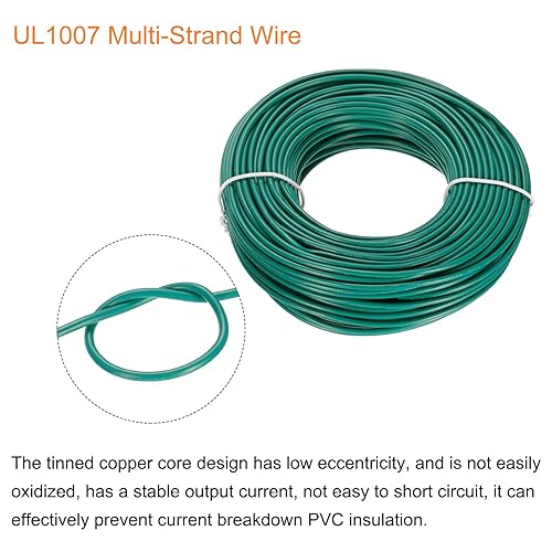 Vista 108 de MECCANIXITY Cable trenzado de PVC verde 18 AWG, 24.6 ft/25 pies, 300 V, cobre estañado, UL1007, compatible con varios dispositivos