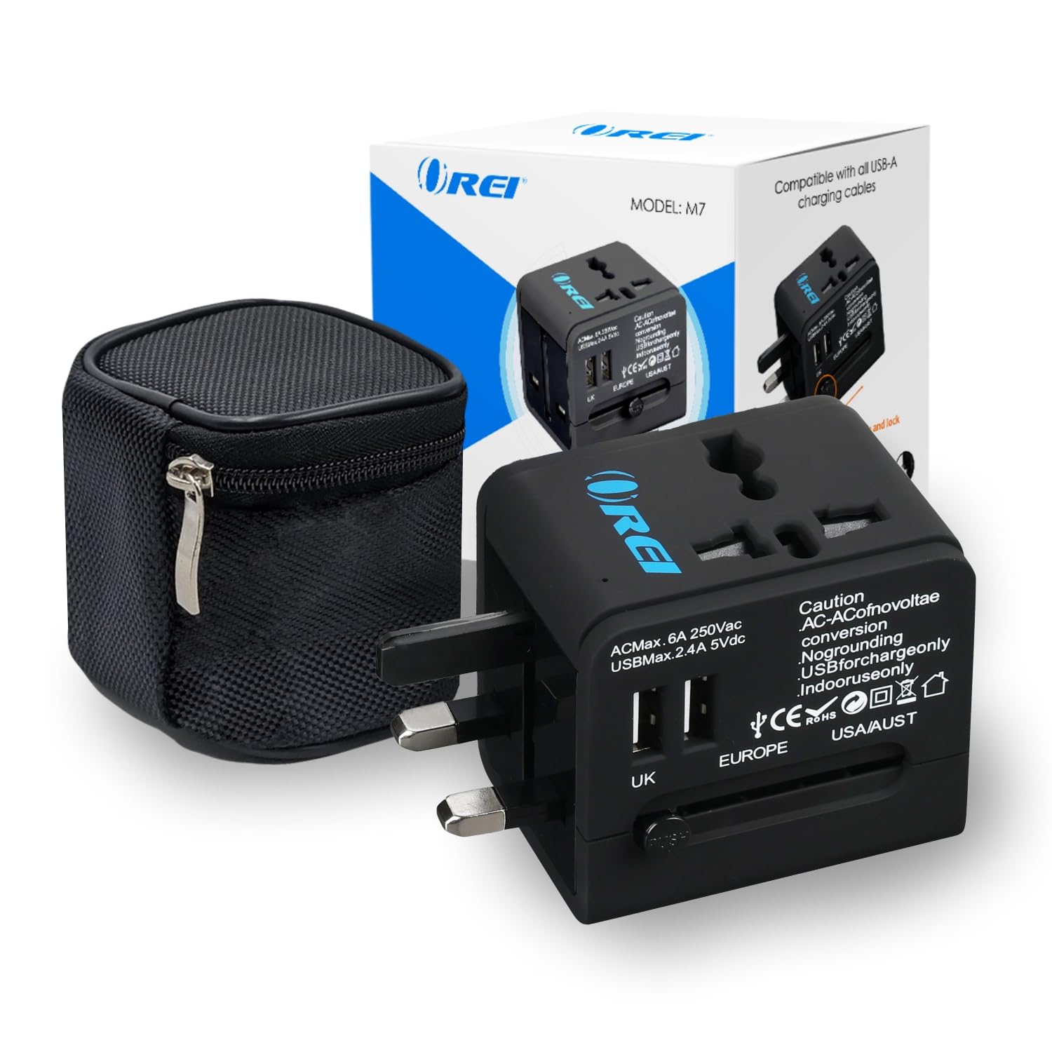 Sponsored Ad - Orei Universal Travel Adapter with 2 USB Ports, 3 in 1 Universal Charger, International Travel Adapter for Cell Phones, Tablets, Camera, for Travelers to US, Europe, UK & More, Black