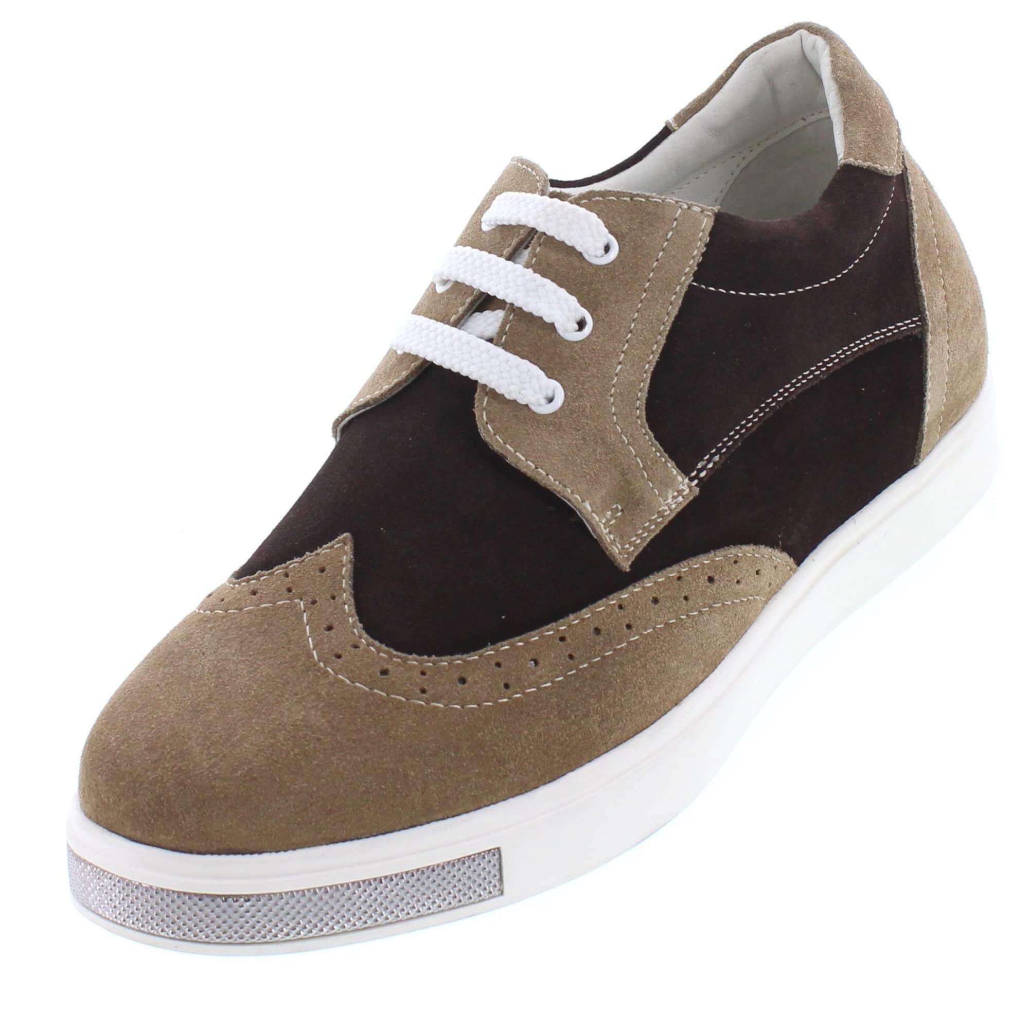 CALTO Men's Invisible Height Increasing Elevator Shoes - Suede Lace-up Wing-tip Fashion Sneakers - 2.4 Inches Taller