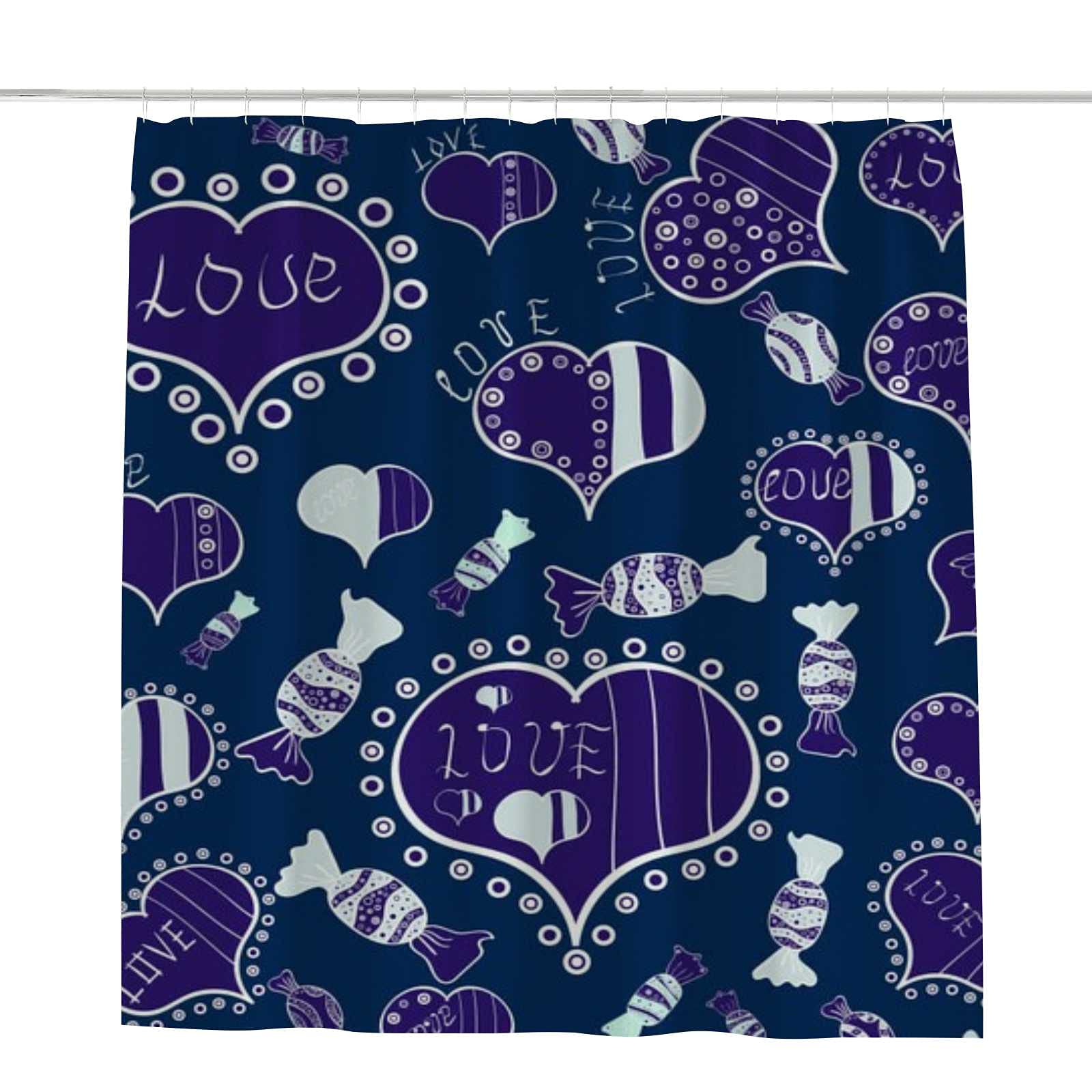 Rideau de douche en polyester motif cœurs bleu CHEHONG 168x183 cm pour salle de bain moderne