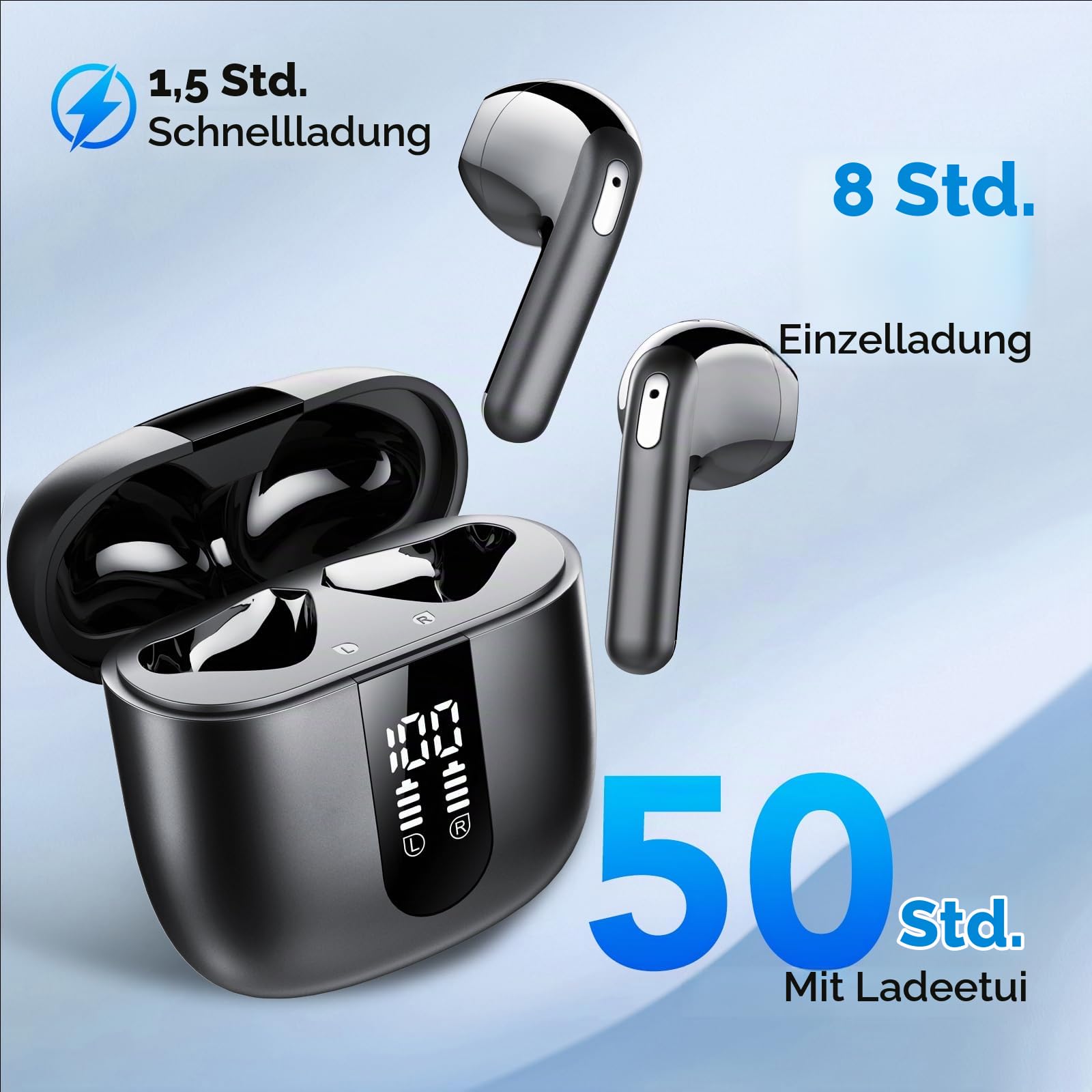 Bluetooth Kopfhörer, In Ear Kopfhörer Kabellos Bluetooth 5.4 Kabellose Kopfhörer mit 4 Mic, 2026 Kabellose Kopfhörer 50 Std ENC Noise Cancelling Earbuds Tiefer Bass, IP7 Wasserdicht Ohrhörer, USB-C