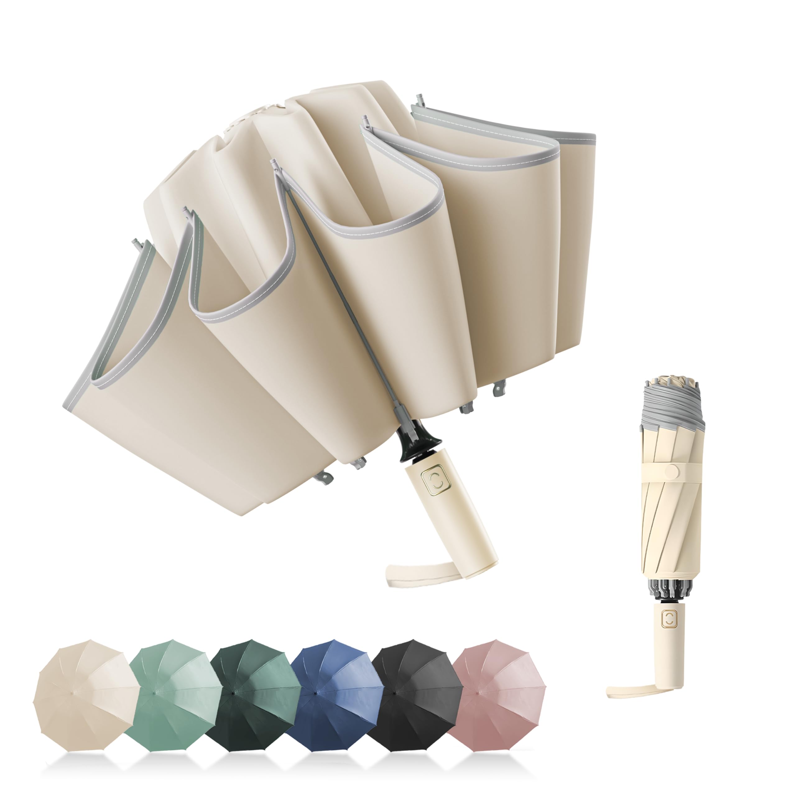 Zeproage Inverted Umbrella, Reinforced Canopy with Reverse Folding, Auto Open & Close, UV Protection, Windproof, Reflective Strip, 10 Rib Aluminum