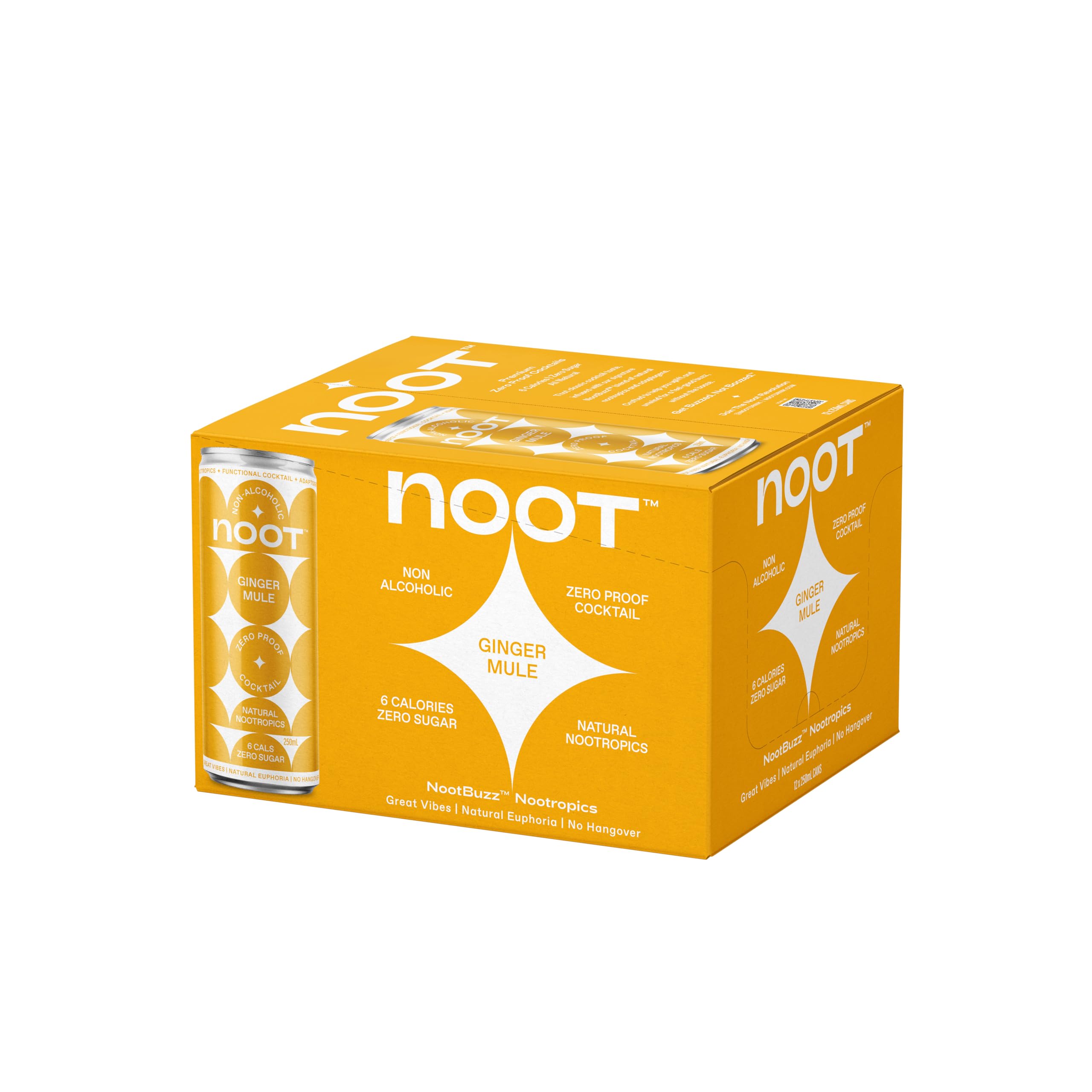 Noot Ginger Mule Non-Alcoholic Cocktail Cans (12 Pack) – 0.0% ABV Alcohol Free Moscow Mule Alternative – Functional Nootropic Mocktail Drink with Adaptogens, Zero Sugar, 10 Calories – 12x25cl (250mL)