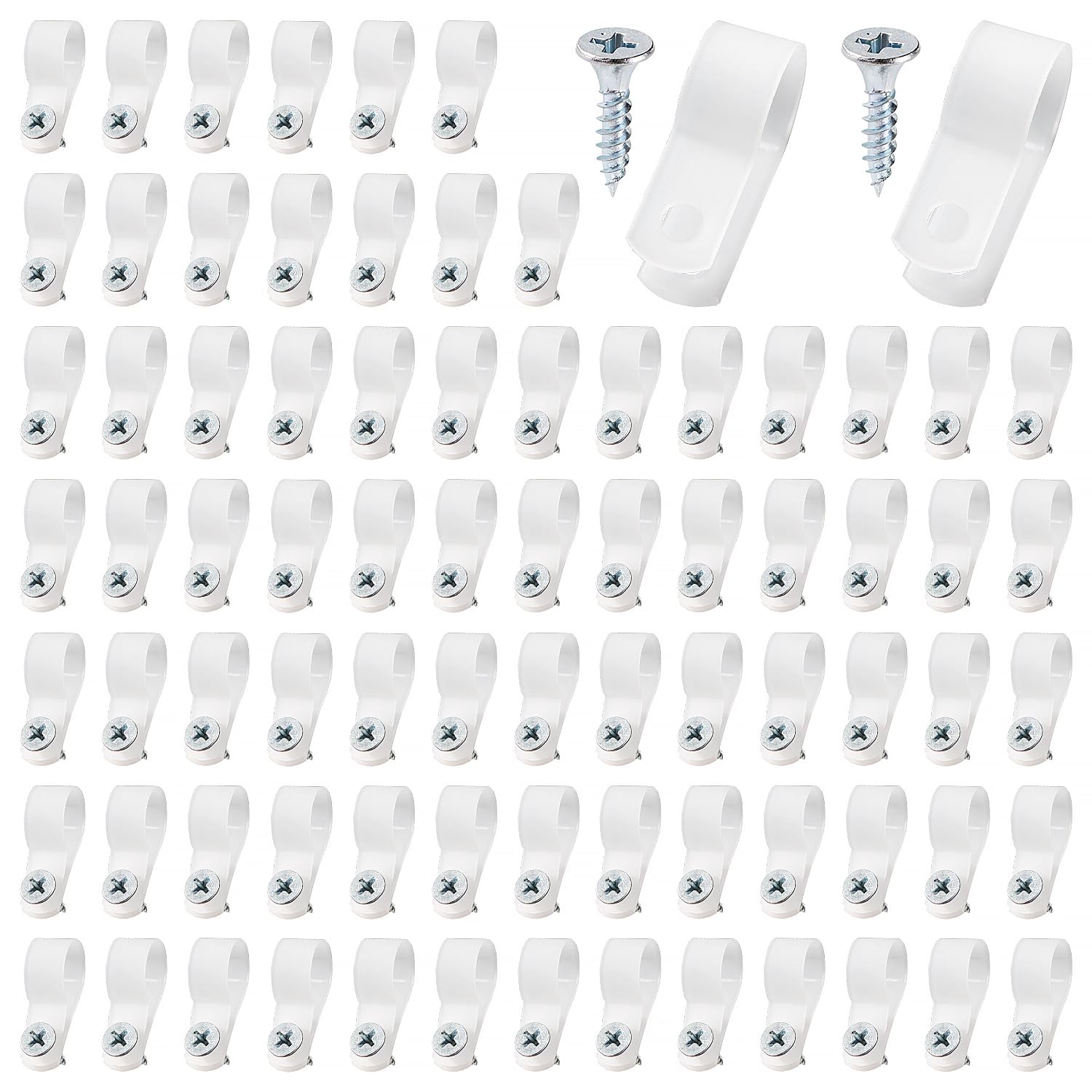 VooGenzek 80 PCS 5/8 Inch R-Type Cable Clip Wire Clamp, Nylon Screw Mounting Cord Fastener Clips with 80 PCS Screws