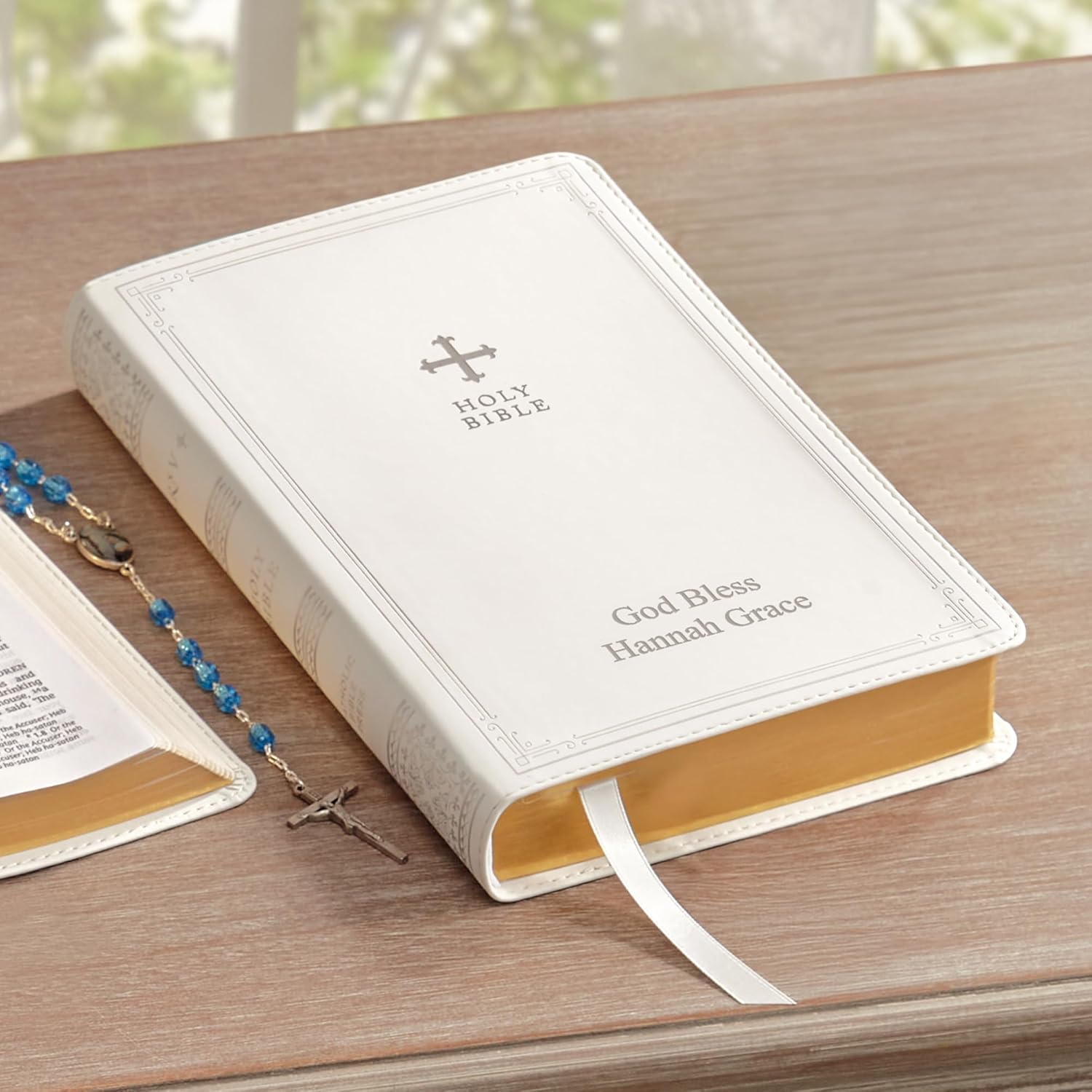 Let's Make Memories Personalized Catholic Bible - New & Old Testament - White - Gift of Faith - Customized with Message - 9.4" L x 6" W - Catholic Bible - White Cover