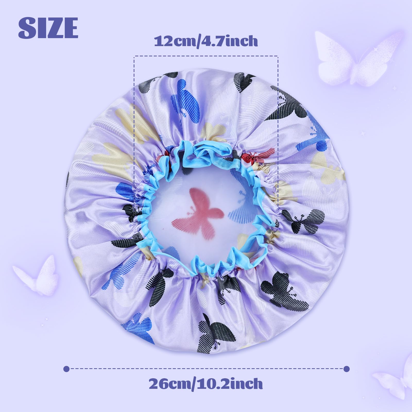 Yoosit 4 PACK Large Waterproof Satin Shower Caps Adjustable Bath Hair Caps Silky Fabric Lined Bathing Hair Cover Wraps Bonnets Hair Protector for Women Girls (Butterfly Colors) - Image 2