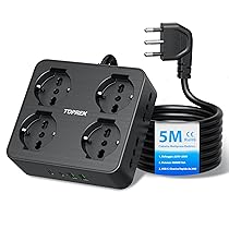 TOPREK Ciabatta Multipresa Elettrica con 8 Prese Universali ITA 10, 16A e Schuko, 5 Metri Prolunga Elettrica e 2 USB C(20W PD3.0 Ricarica Rapida) e 2 USB A con Interruttore, 16A Spina Gomito 90°, 4000W