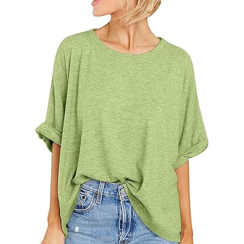 Langwyqu Womens Tops Oversized Tshirts Summer Short Sleeve T Shirts Casual Loose Fit Basic Tees
