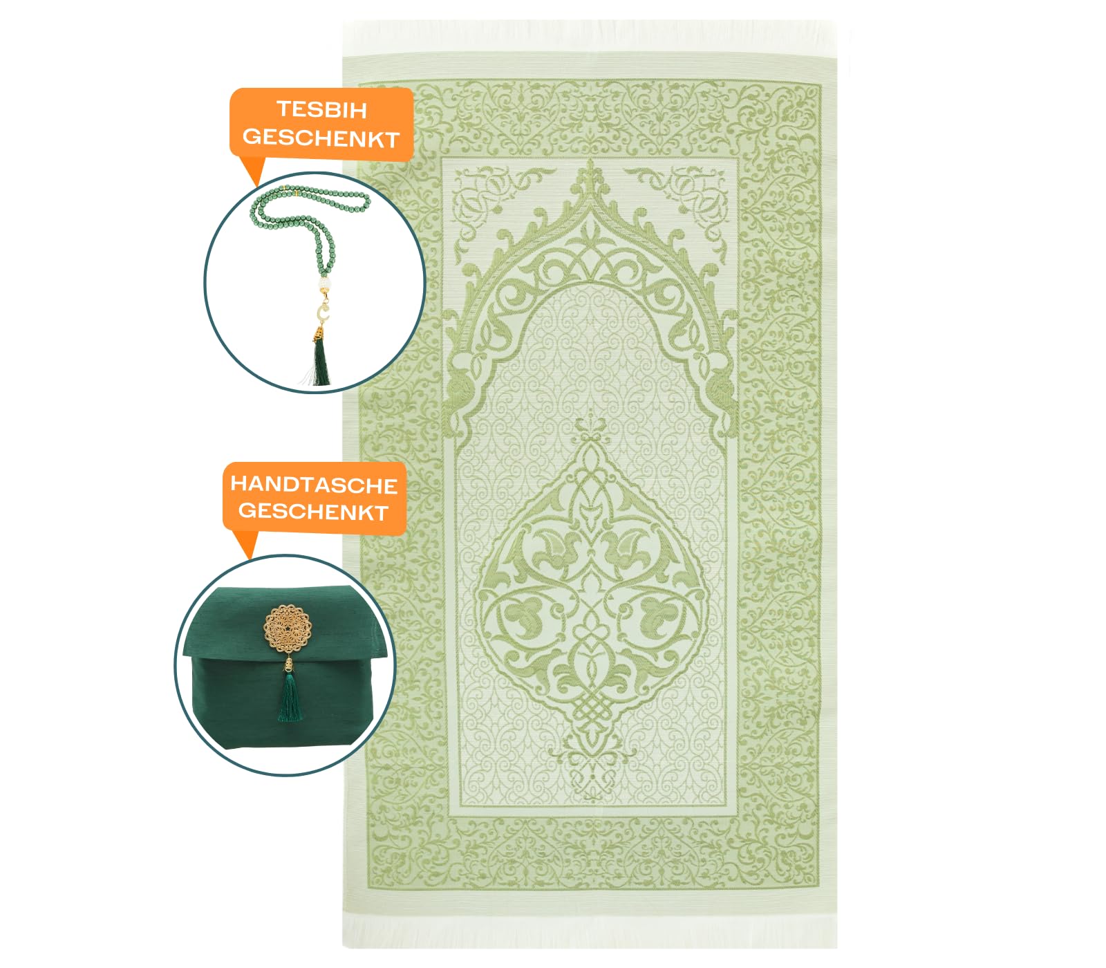 Prien Muslim Prayer Rug With Tasbih Beads and Portable Bag, Muslim Gift for Women Men Mubarak Islamic Box, Soft Mat Gifts Set - Image 4