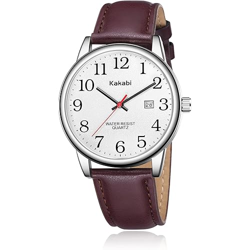 Watch for Men, Easy Reader Unisex Analog Quartz Waterproof Wristwatch with Date and Leather Band, Casual Simple Fashion Mens Watches Gift