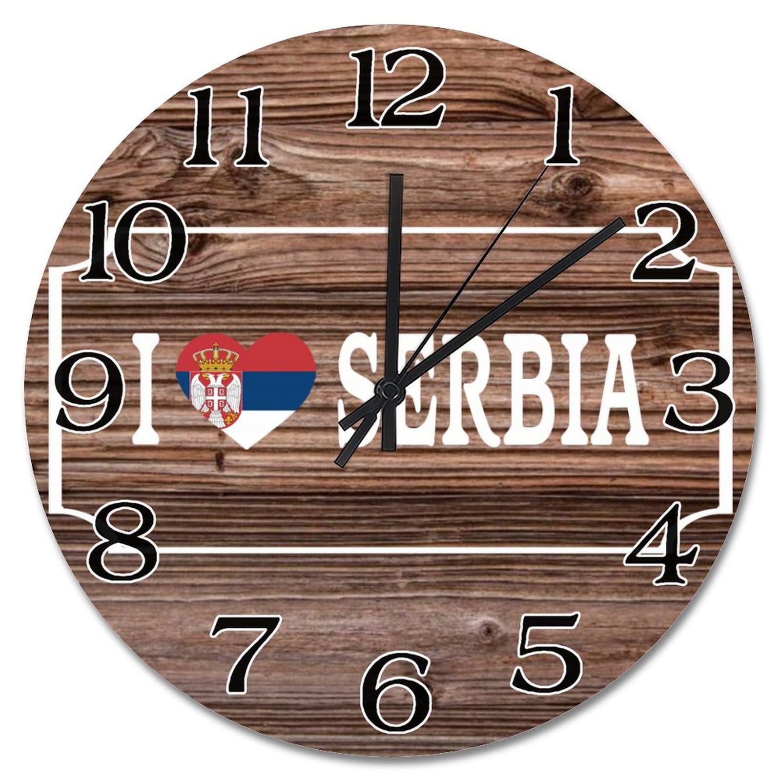 Horloge murale en bois silencieuse 30cm drapeau Serbie pendule salon ferme