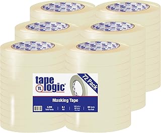 Aviditi Tape Logic 1/2 Inch x 60 Yards, Removable Easy Tear Masking Tape, Natural, (Pack of 72) - Great for Home, Office, Painting, Labeling, Arts and Crafts