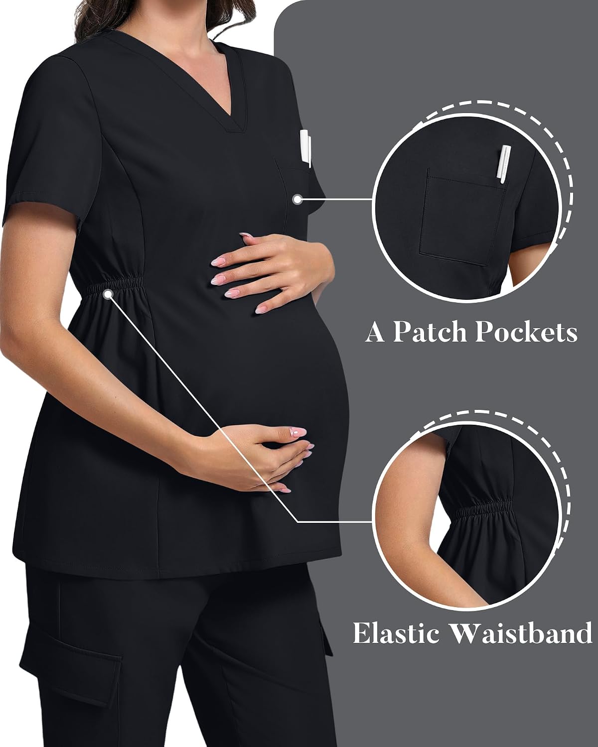 Xaatren Women's Maternity V Neck Scrub Top Medical Shirts Short Sleeve Pregnancy Nurse Clothes with 1 Pocket
