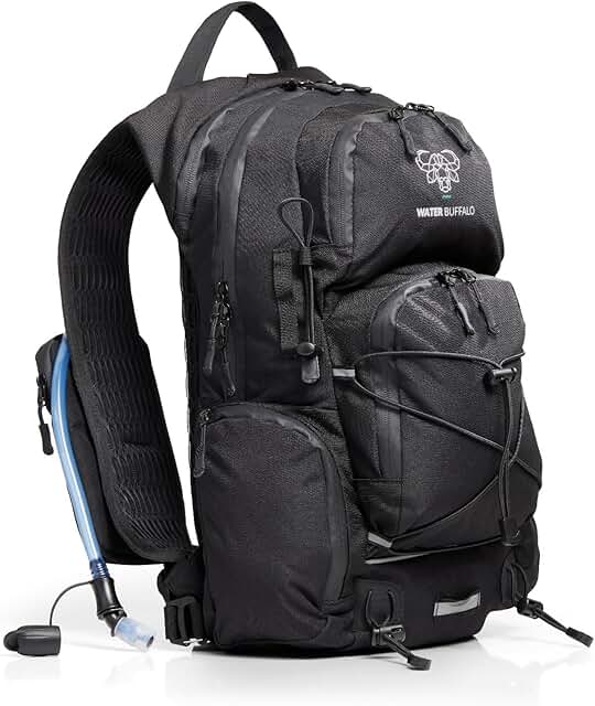 Water Buffalo Sherpa 22L Hiking Hydration Backpack, 2L Bladder | Hiking Backpack with Water Bladder, Waterproof Zippers, Phone Compartment, Trekking Pole Holders, Padded Straps