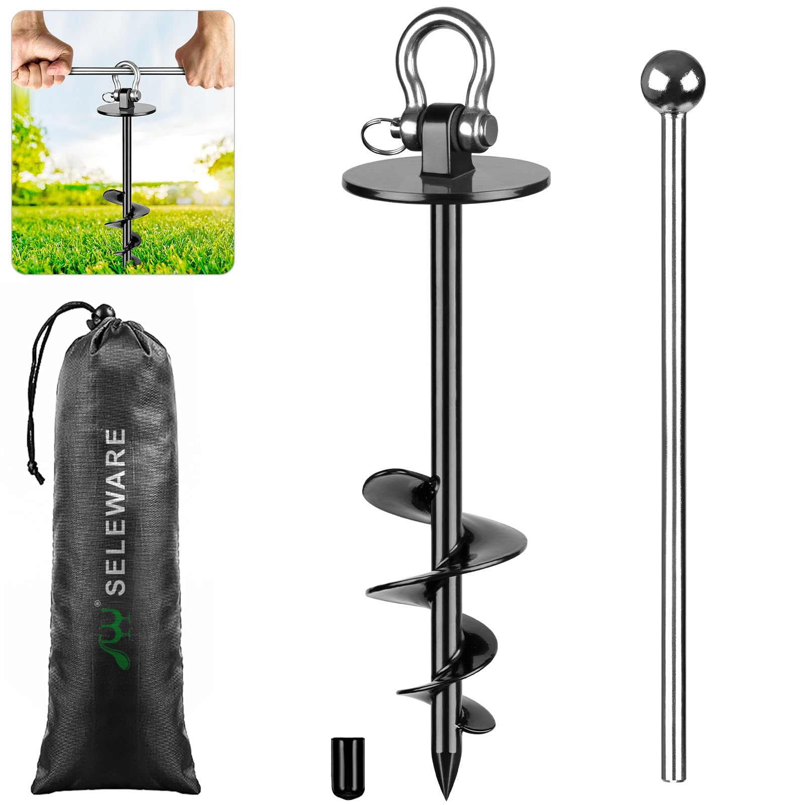 SELEWARE Piquet d'attache d'extérieur antirouille pour Chiens de Grande Taille pesant jusqu'à 100 kg, piquets Pliables pour Chien, matériel de Camping, Tige torsadée Incluse