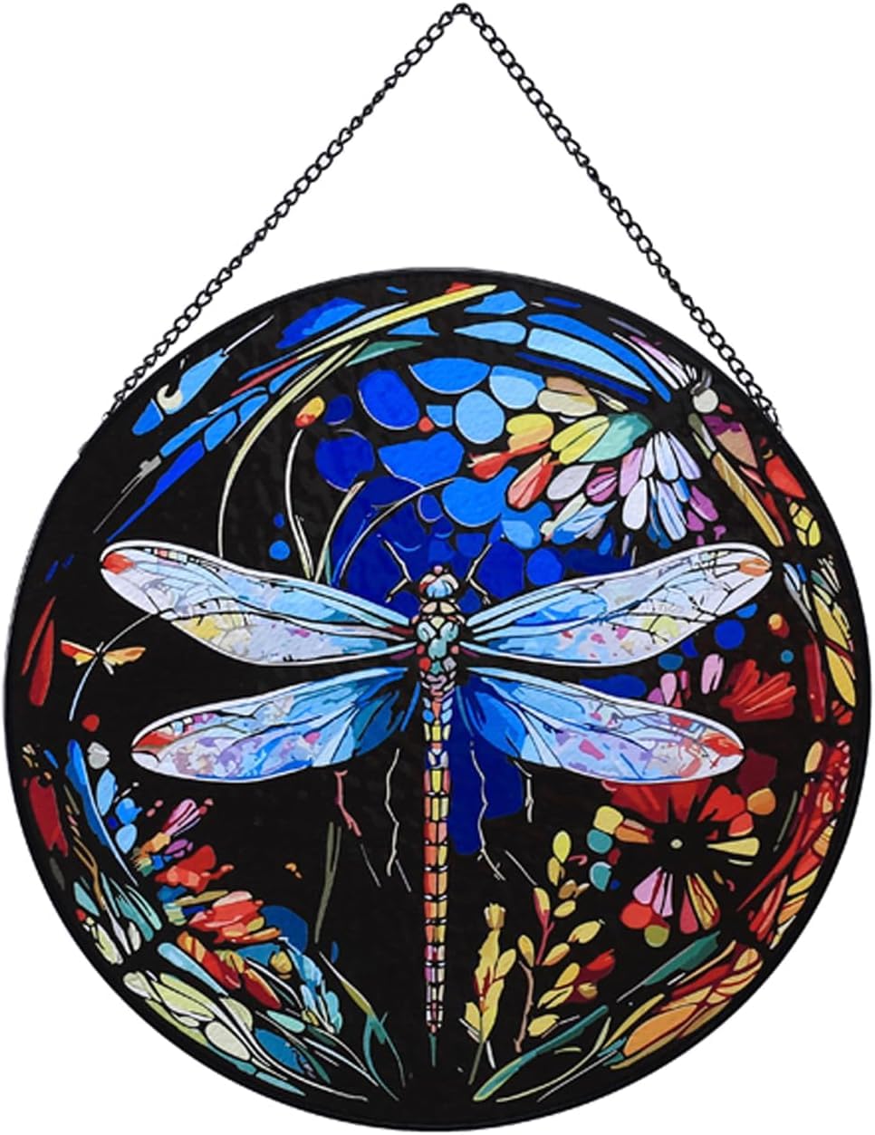 Dragonfly Stained Windows Hanging Suncatcher ,Crystal Flower Stained Glass Suncatchers Window Ornament Stained Glass Panel Sun Catcher Wall Hanging Decor Birthday Gift