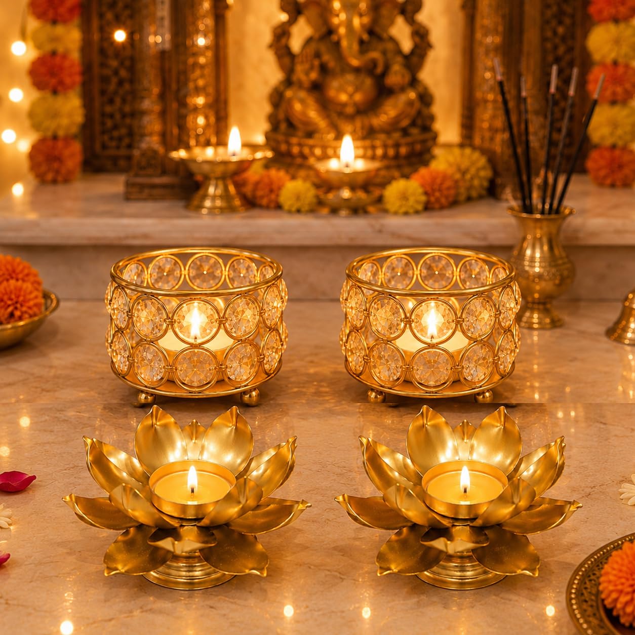 Easyera Lotus Tealight Holders - Golden Decor -6