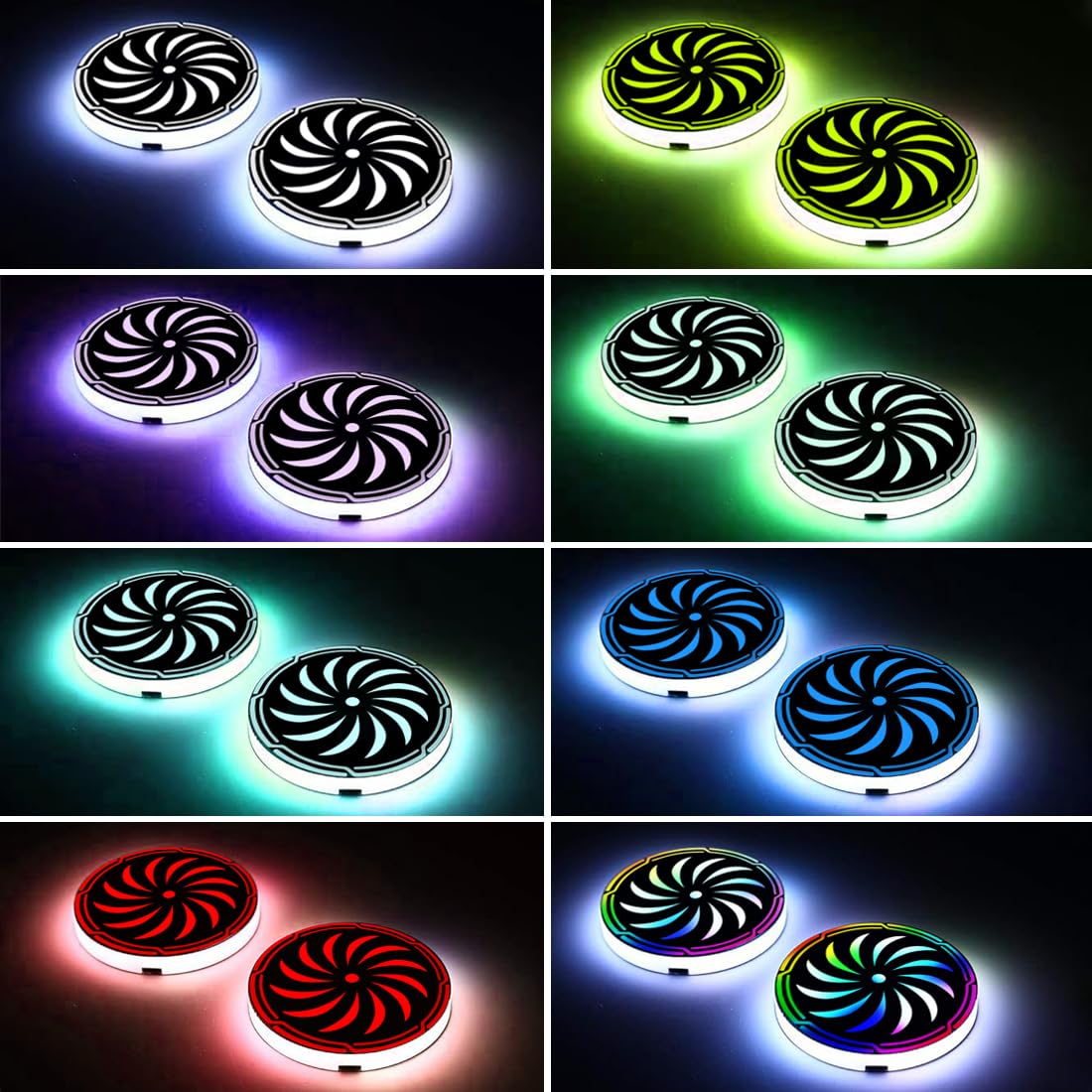 2 Dessous De Verre LED Rechargeables USB - 7 Couleurs, Capteur De Vibrations, Pour Voiture