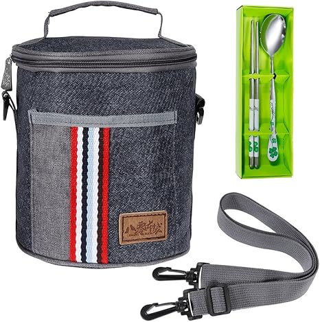 Amazon Anpro スープジャーポーチ ランチバッグ お弁当バッグ お弁当袋 保温 保冷 防水 カトラリーセット付き 背面ポケット付き おしゃれ 直径18 5cm 高さ19 5cm 青色 ランチバッグ ランチ巾着 ランチベルト オンライン通販