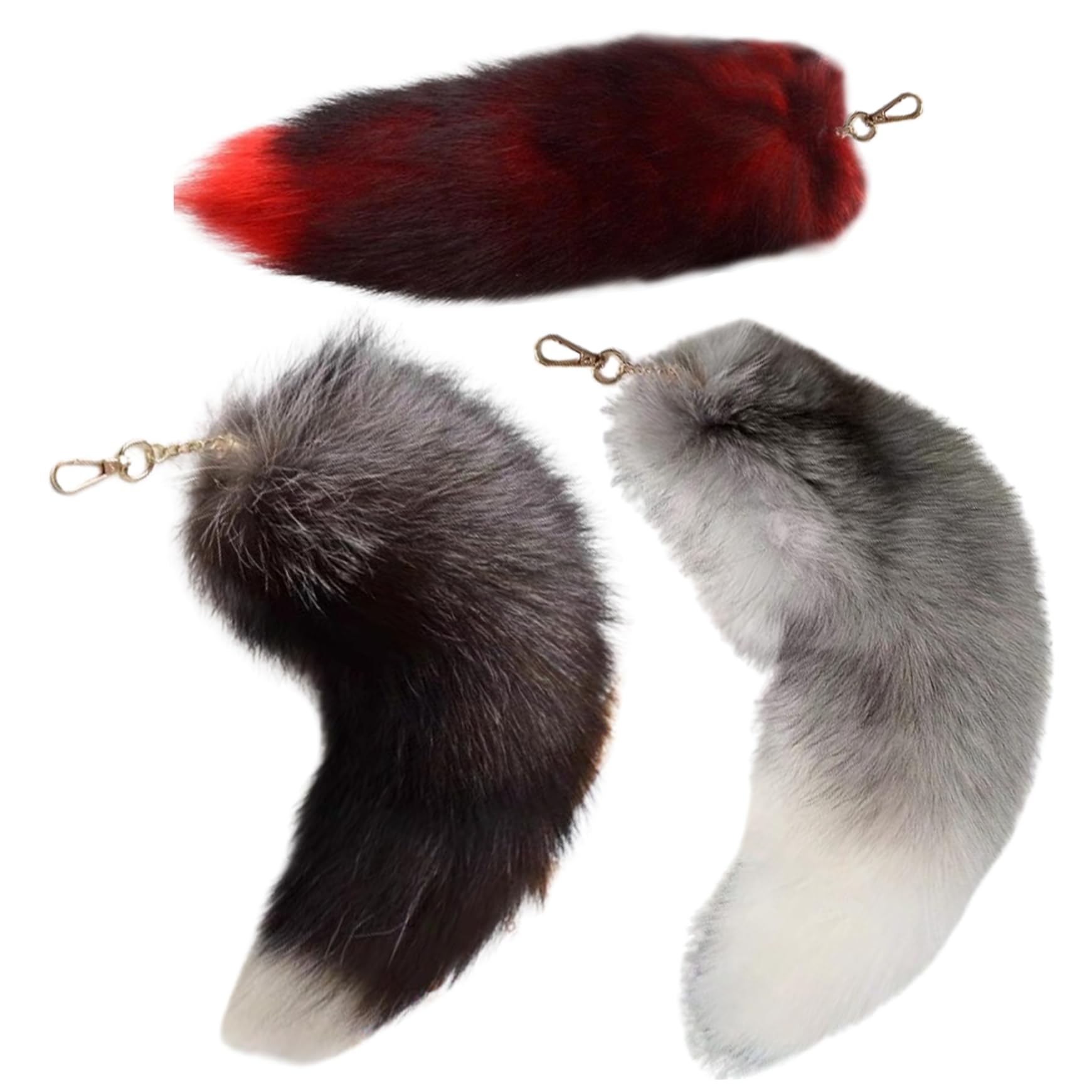 Dierlijke staart, vossenstaart 15.75inch Dierstaart Shaggy Faux Fur Tail Realistische vossen Keychain Decoratieve therian staart voor handtas rugzak cosplay, zilver