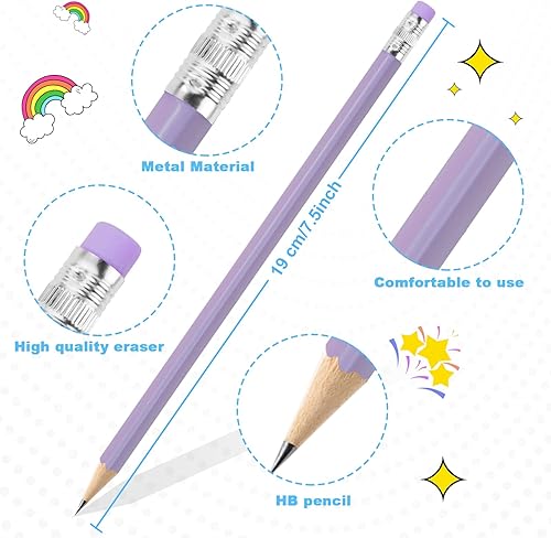 Miniatura 2 de AUAUY Lápices #2 HB, lápices número 2 con borrador, 12 lápices de madera, bonitos lápices de grafito, lápices de regalo para niños, adultos,