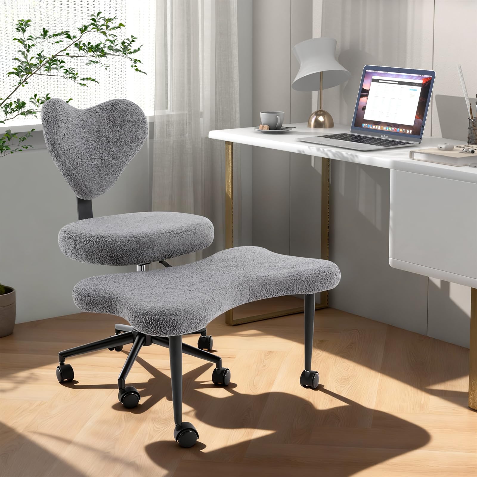 Chaise de méditation pivotante à 360° avec pieds croisés, chaise de bureau multifonctionnelle, avec roues, siège de couture, chaise croisée réglable, charge maximale 150 kg (gris foncé)