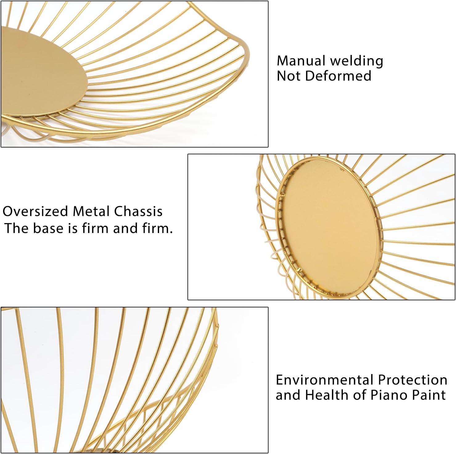 Lainrrew Metal Wire Fruit Basket, Fruit Bowl Fruits Holder Snacks Storage for Kitchen Counter, Metal Bread Basket Vegetable Holder Stand Storage Baskets for Countertop, Home Decor (Gold) - Image 3
