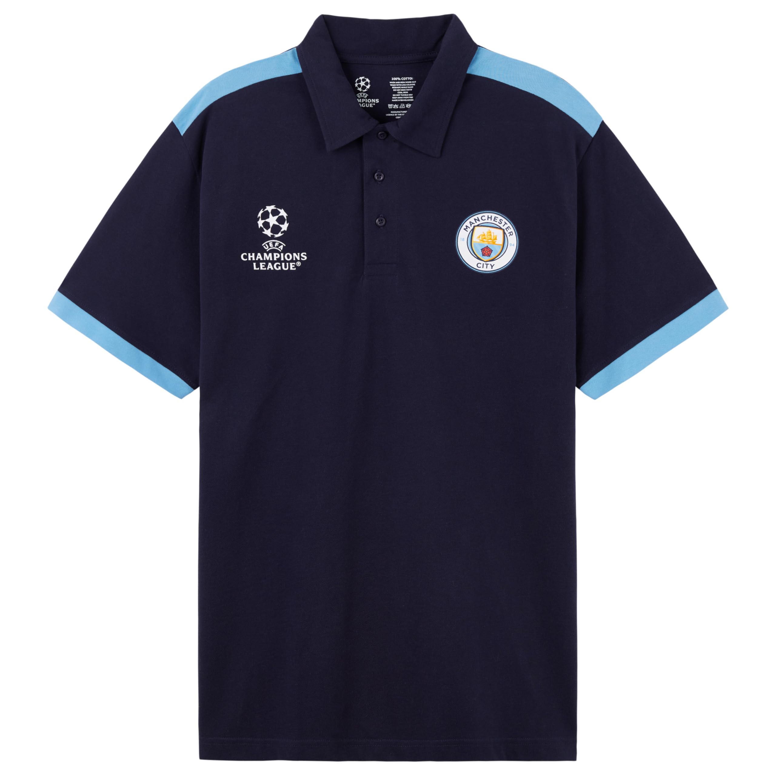 Manchester City F.C. Mens Polo Shirt, Short Sleeve Collared T-Shirt Buttoned (3XL, Navy/Blue)