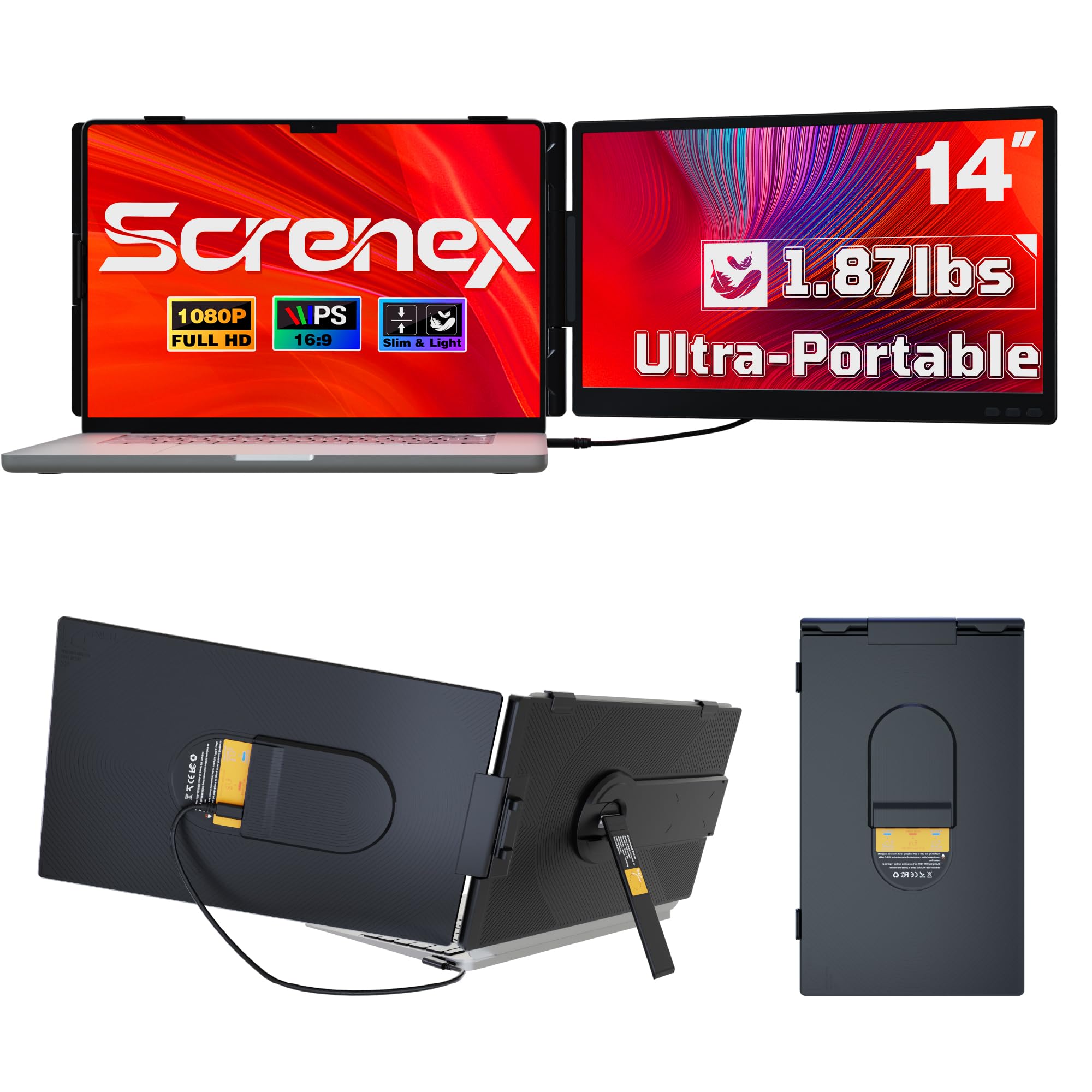 Screnex 14.2" Laptop Screen Extender, FHD 1080P IPS Portable Laptop Monitor | 0.27" Ultra…