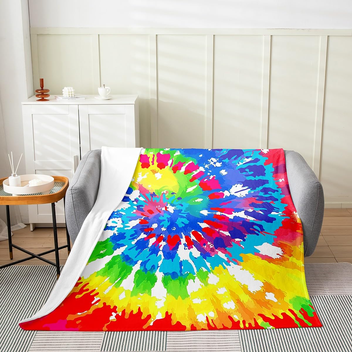 Erosebridal Tie Dye Throw Blanket Baby 30x40,Colorful Rainbow Fleece Blanket Lightweight for Girls Boys Youth,Chic Hippie Style Fuzzy Blanket for Adult Women Teen,Tie Dye Flannel Blanket Warm